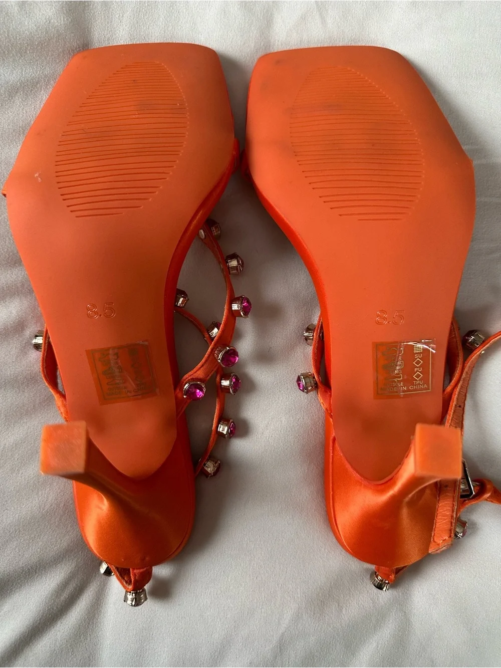 Orange Satin Strappy High Heels